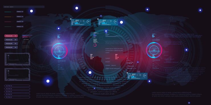 Vector conceptual hitech background with hud gui ui elements science and technology advanced internet technologies concept background hud style user interface vector