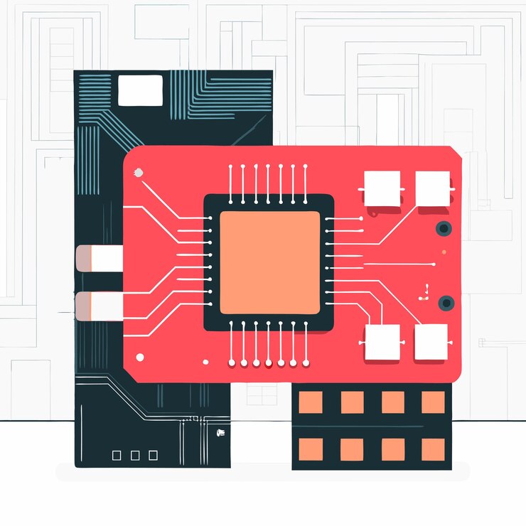 Vector conceptual illustration depicting the design aspects of a printed circuit board