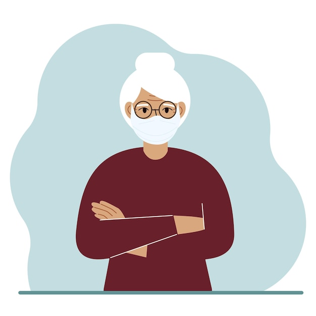 Conceptual illustration of a grandmother who has many questions and question marks in his mind.