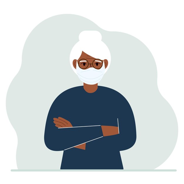 Vector conceptual illustration of a grandmother who has many questions and question marks in his mind.