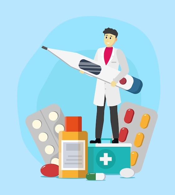 Conceptual image of a doctor on the background of various objects.