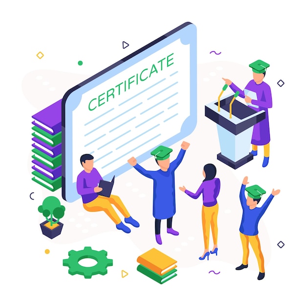 Conceptual isometric design of certificate illustration