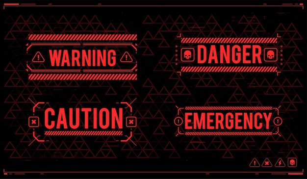 Conceptual layout with hud elements for print and web lettering with futuristic user interface elements hud danger zone warning and alert attention signs