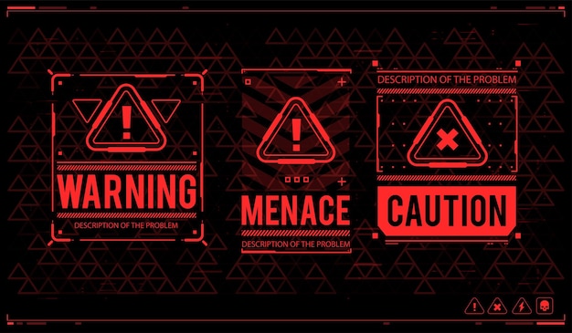 Conceptual Layout with HUD elements Warning and alert attention signs Lettering with futuristic user interface elements Caution futuristic skifi UI design elements in modern technology style