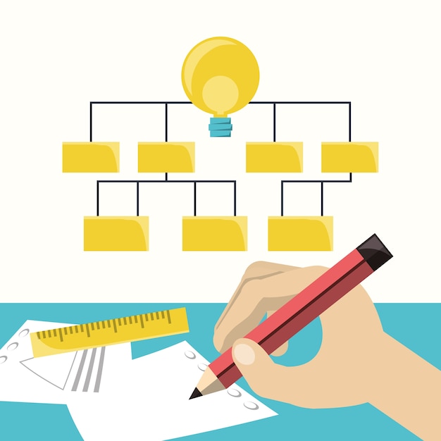 conceptual map and hand holding a pencil