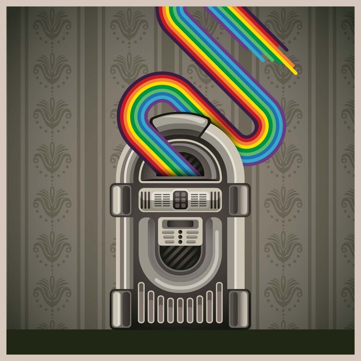 Vector conceptual retro illustration with jukebox