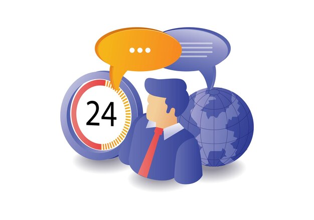 Conceptuele illustratie van een 24-uurs klantenservice