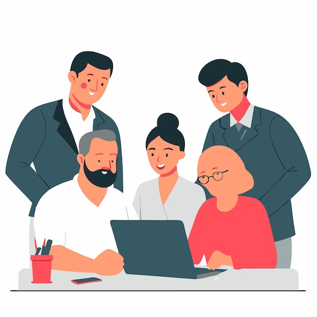 Conceptuele illustratie van samenwerking tussen deskundigen en uitwisseling van ideeën voor innovatie