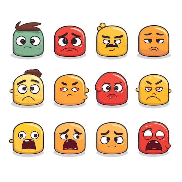 Vector concerned faces emojis vector on white background