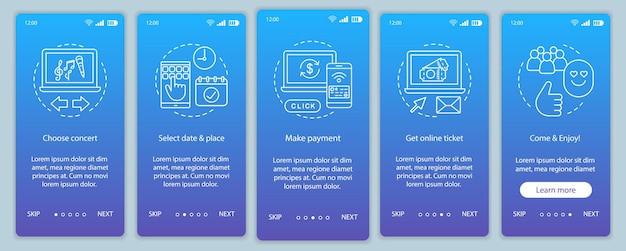 Concert onboarding mobile app page screen vector template