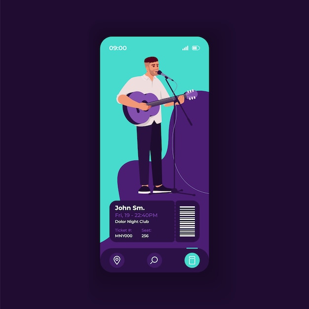 Vector concert tickets booking application smartphone interface vector template