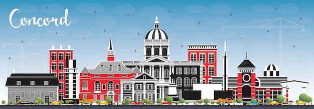 Vector concord new hampshire city skyline met grijze gebouwen en blauwe hemel vector illustratie zakenreizen en toerisme concept met historische en moderne architectuur concord usa stadsgezicht met monumenten