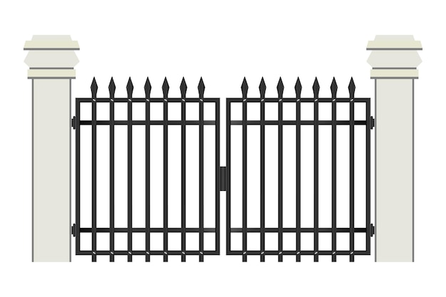 Вектор Бетонные и стальные ворота изолированы на белом фоне, векторная иллюстрация забора ворот на белом бэкгро