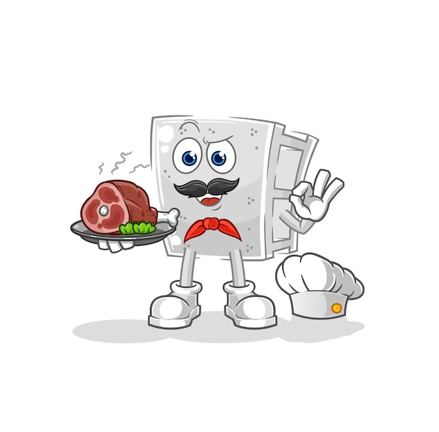 Concrete brick chef with meat mascot cartoon vector