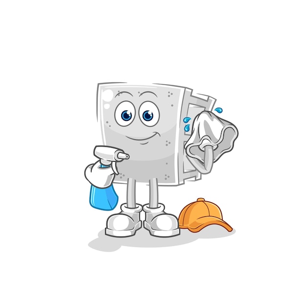 concrete brick cleaner vector cartoon character