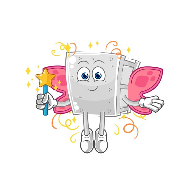 Concrete brick fairy with wings and stick cartoon mascot vector