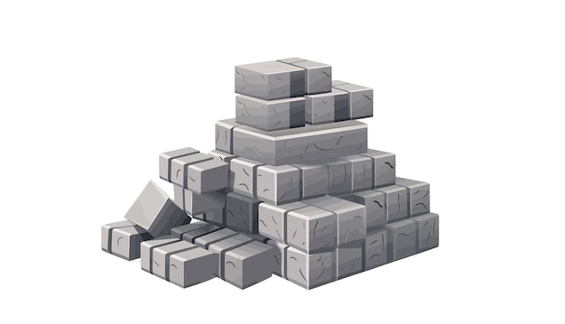 Concrete brick pile Masonry units gray blocks heap Isolated on white background Vector cartoon illustration