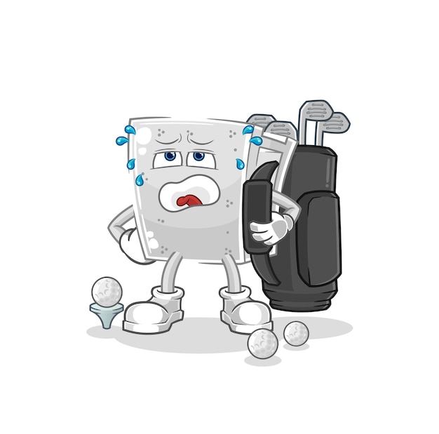 Concrete brick with golf equipment cartoon mascot vector