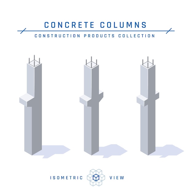 Vector concrete columns, isometric view.