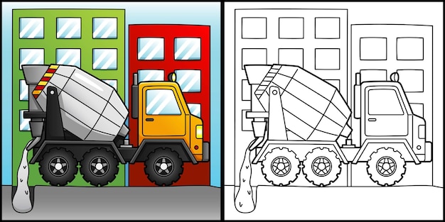 Concrete Mixer Coloring Page Vehicle Illustration