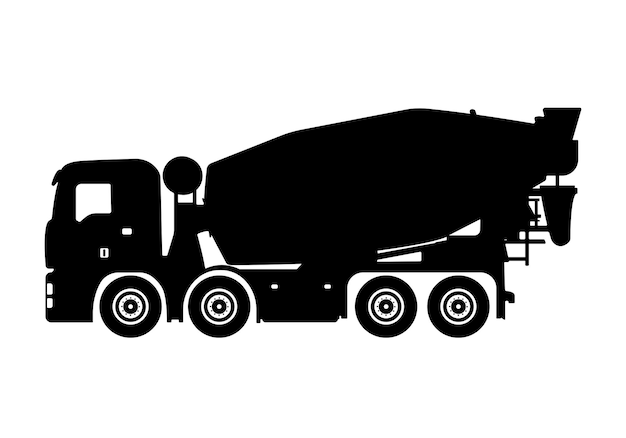 Vector concrete mixer truck construction vehicle heavy equipment silhouette illustration