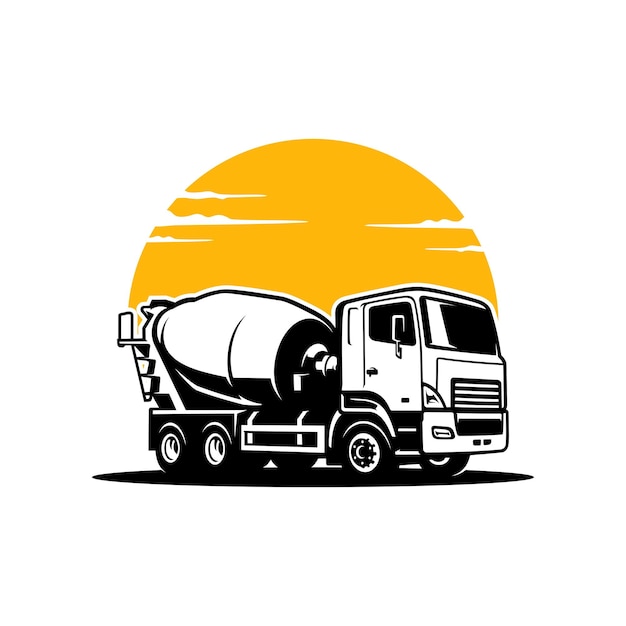 Concrete mixer truck, construction vehicle illustration logo vector