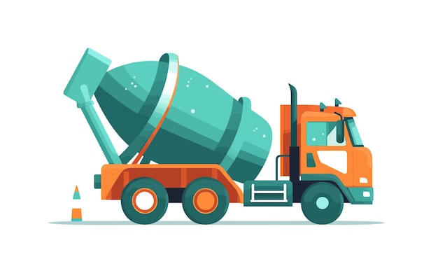 Concrete mixer truck in Scandinavian style Construction car toy heavy industry vehicle with cement beton Isolated on white background Vector cartoon illustration
