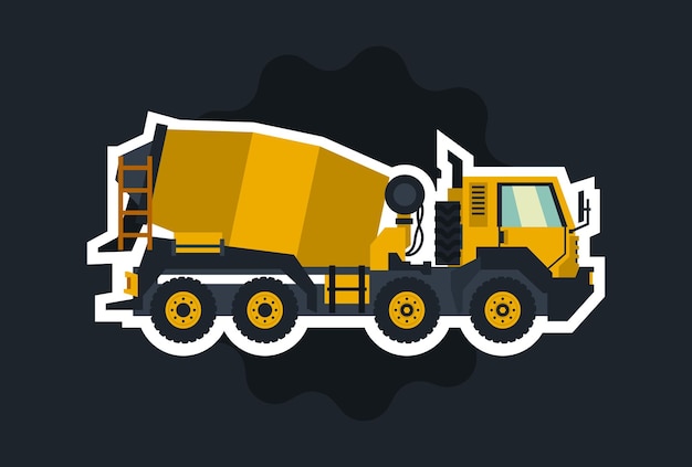 Vector concrete mixer yellow truck with special equipment the object circled white outline on a dark background construction machinery flat style