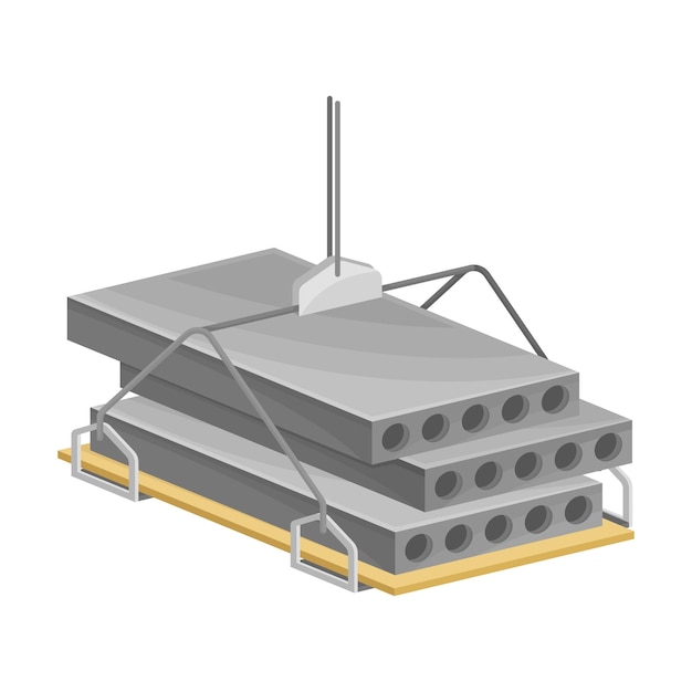 Vettore illustrazione vettoriale del sollevamento di monoliti di cemento o mattoni di cemento sul cantiere di costruzione