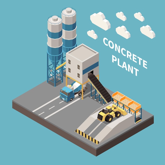 Vector concrete plant isometric illustration