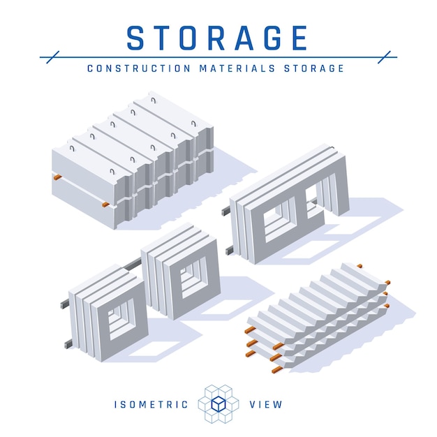 Vector concrete storage concept, isometric view