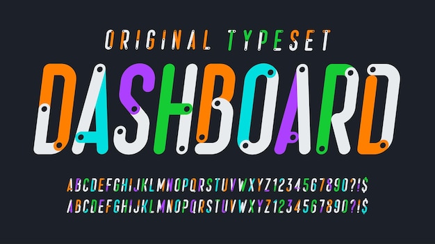 Condensed colorful alphabet design original style trendy characters set