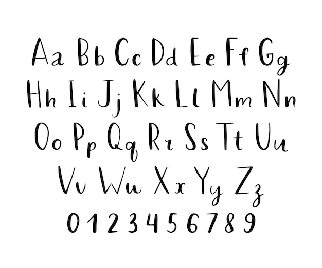 압축된 키가 큰 손으로 그린 알파벳 좁은 낙서 abc 문자 흰색 배경에 격리된 벡터 스케치 타이포그래피 줄 높이 얇은 문자가 있는 최소 압축 단순 글꼴