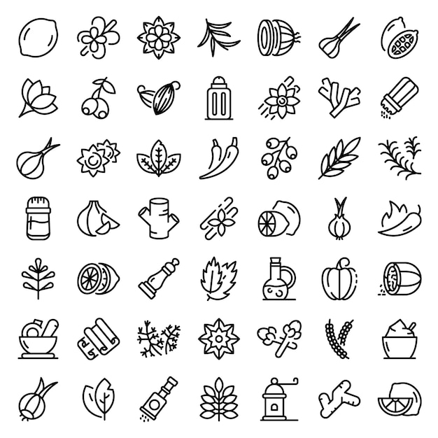Vector condiment icons set, outline style