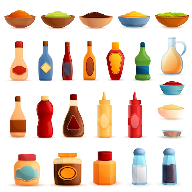 Condiments set, cartoon style