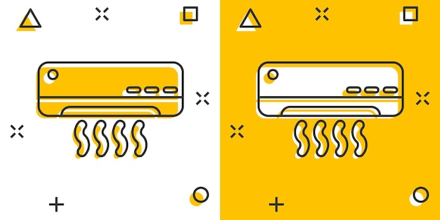 conditioner icon in comic style cooler cartoon vector illustration on white isolated background cold climate splash effect business concept