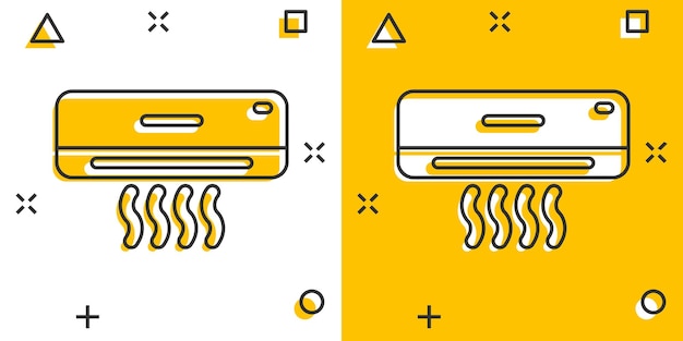 Conditioner pictogram in komische stijl Cooler cartoon vectorillustratie op witte geïsoleerde achtergrond Koud klimaat splash effect bedrijfsconcept