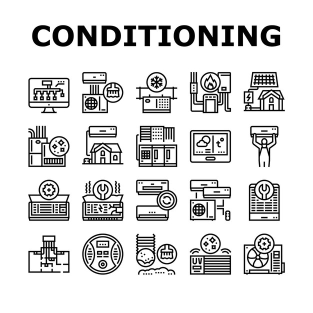 Vector conditioning system electronics icons set vector