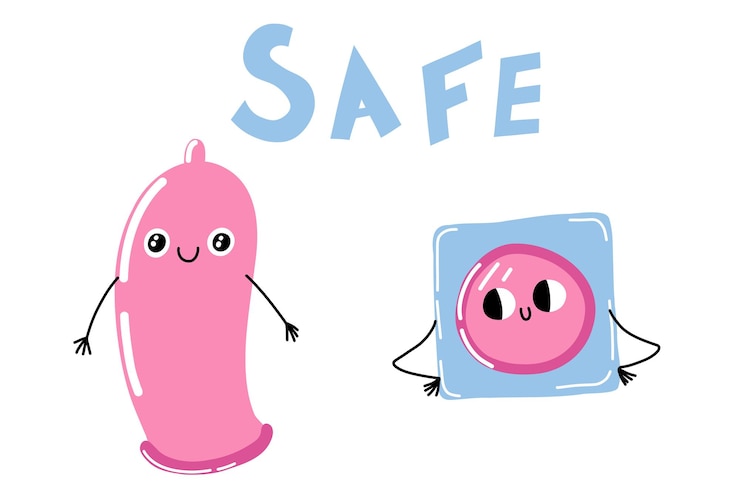 Vector condom character. safe sex. cartoon condom. safe sex, contraception. cute emoji preservative. vector