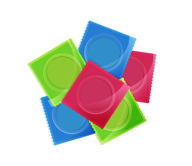 Vettore preservativo e pacchetti illustrazione piatta vettoriale