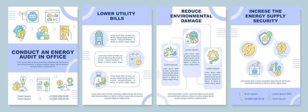 Вектор Провести энергоаудит в офисном синем шаблоне брошюры