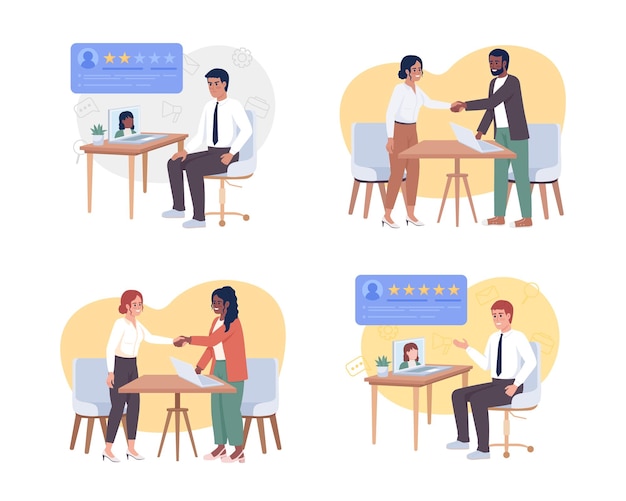 Conducting job interview 2D vector isolated illustration set