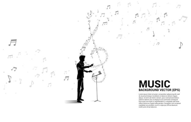 Conductor and music melody note dancing flow . concept background for song and concert theme.