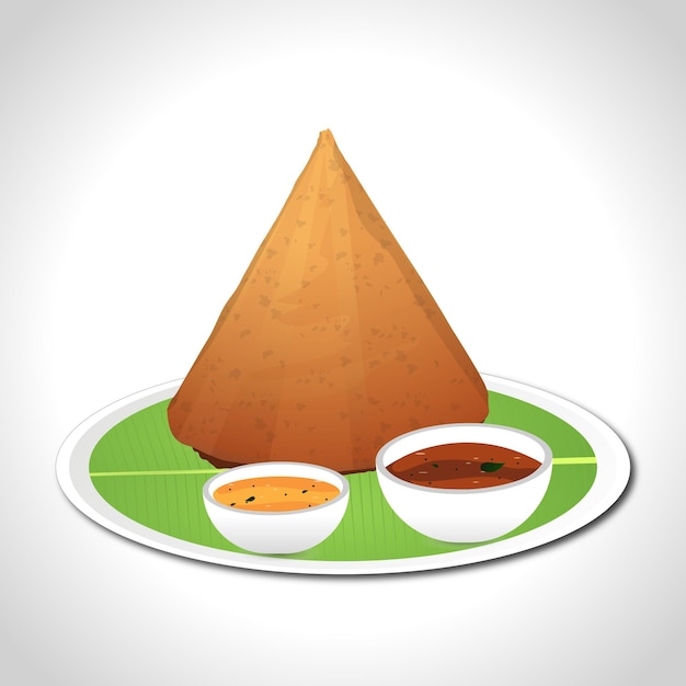 Индийская еда Cone Dosa, ручная иллюстрация, вектор.