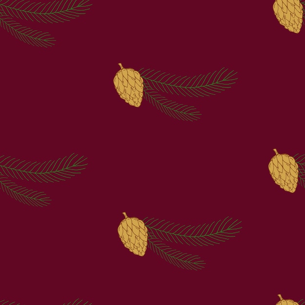 Cone and spruce branch winter seamless pattern Hand drawn elements Vector art