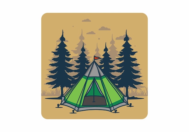 Cone tent and pine trees illustration