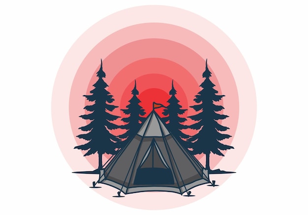 Cone tent and pine trees illustration