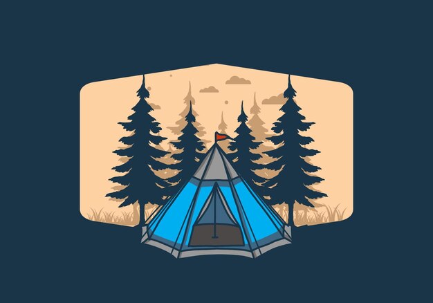 Cone tent and pine trees illustration