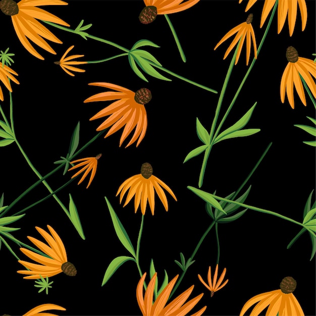 Coneflowers vector seamless pattern. echinacea wildflowers ornament. botanical design for textile, wallpaper, background, decor.