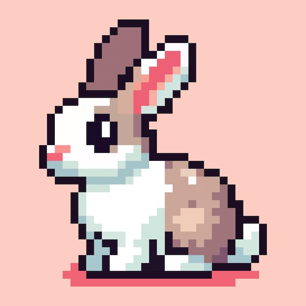 Conejo bicolor blanco y café in pixel art